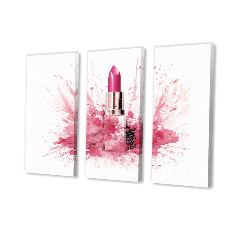 Beauty World Pink Glam Cosmetics II On Canvas 3 Pieces Print